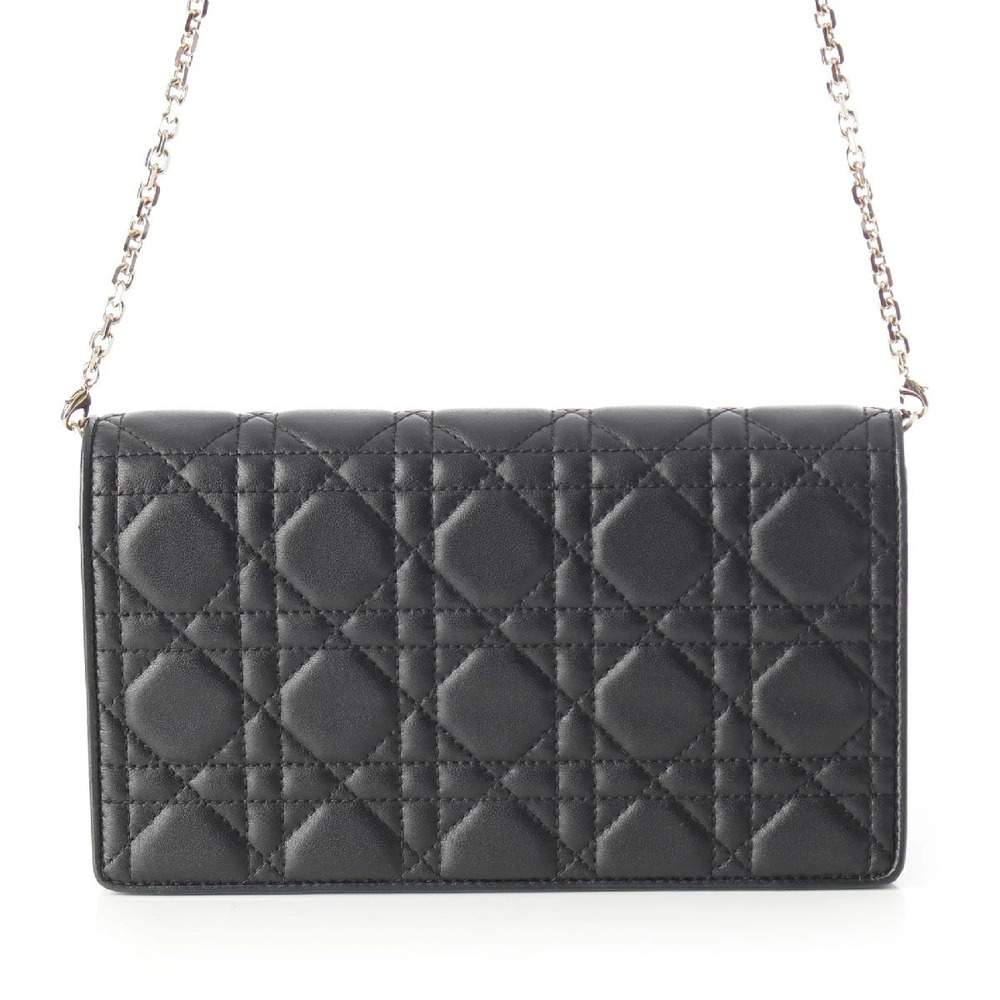 Christian Dior Leather Cannage Chain Wallet Shoulder Bag Black